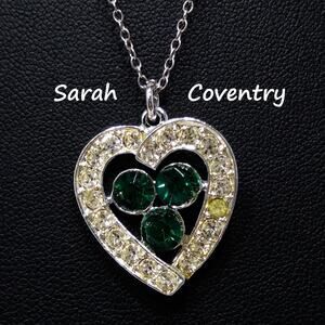 Sarah Coventry Colleen Heart Necklace Green Rhinestones 1960s Vintage